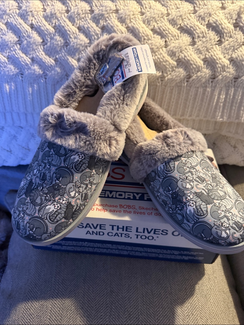 Skechers Gray Faux-Fur Lined Slip-On Slippers
